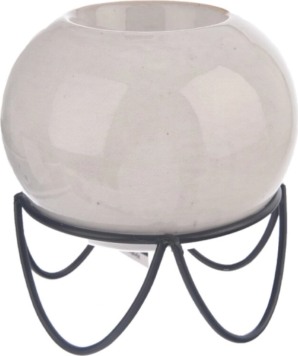 Ceramic and metal candle holder in grey, 11 cm