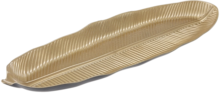 Dekoratyvinis elipsės formos padėklas su auksiniu lapu 50 × 16 cm