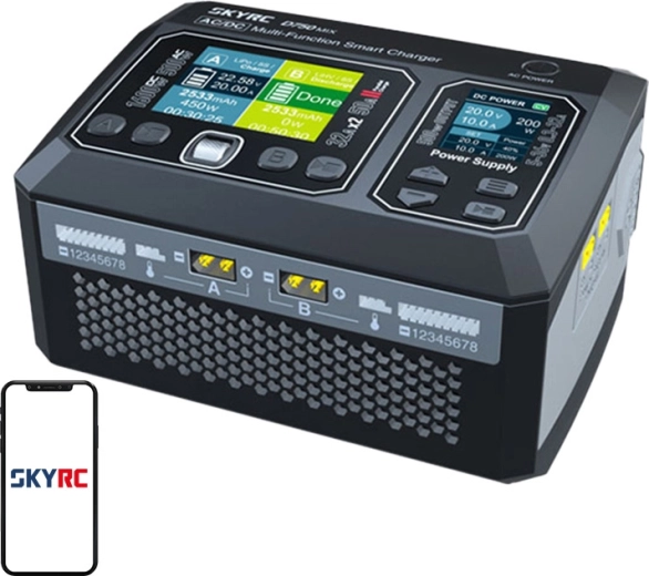 Dviejų kanalų AC/DC įkroviklis SKYRC D750 Mix modeliuotojų akumuliatoriams