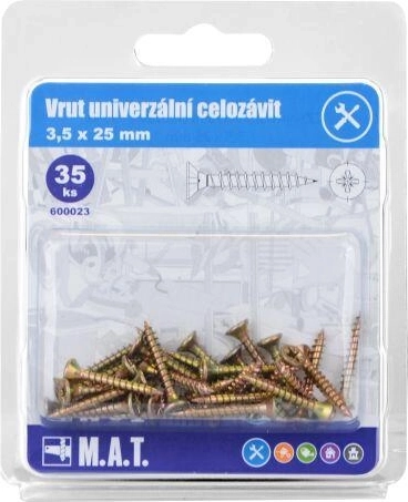 Universal full-thread screws 3.5 × 25 mm, zinc-plated (35 pcs)