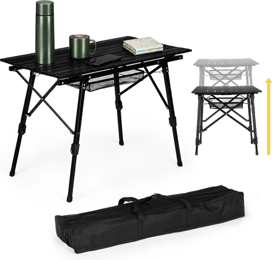 Foldable camping table MultiGarden 90 × 50 cm, height-adjustable, black