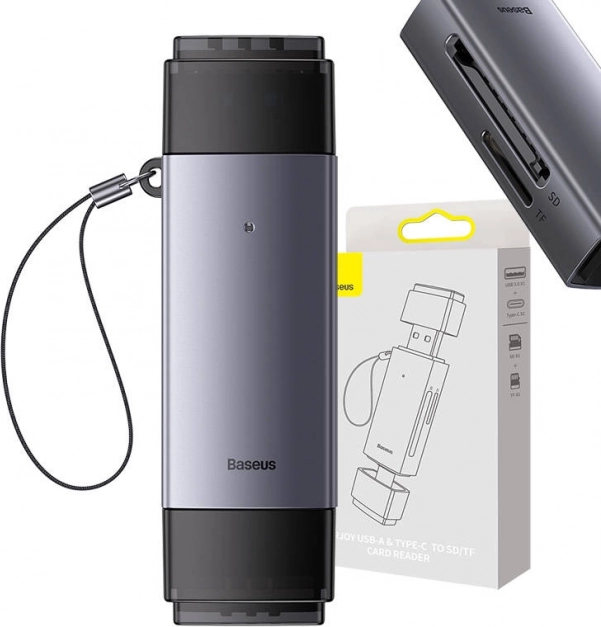 Baseus SD/TF atminties kortelių skaitytuvas USB ir USB-C pilkas
