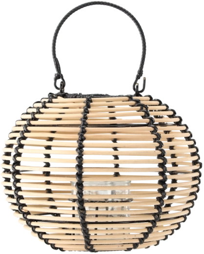 Ratano žibintas iš natūralios medienos su juoda rankena 25 × 20 cm