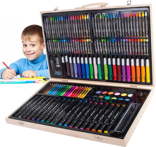 Meno piešimo rinkinys mediniame dėkle