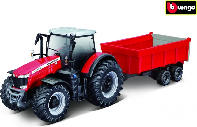 Bburago ūkininko traktorius Massey Ferguson 8740S su priekaba 1:50