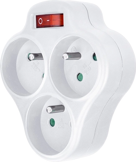 Solight three-socket power strip with switch, white - 1 piece