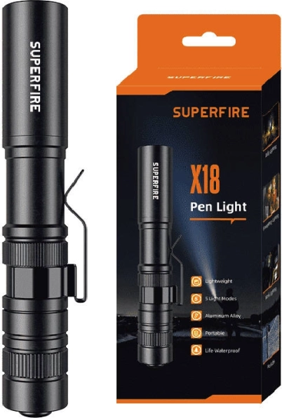 Superfire X18 Pocket Flashlight, 55 lm, 5 modes, 38 m range