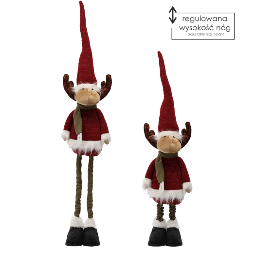 Christmas plush reindeer with adjustable legs 90–138 cm, red - 1 piece