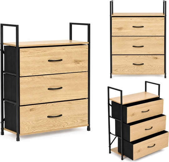 ModernHome komoda su 3 medžiaginiais stalčiais 60 cm, loft – 1 vnt.