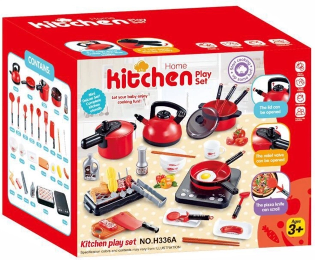 Children’s kitchen set with accessories, 36 pieces, red