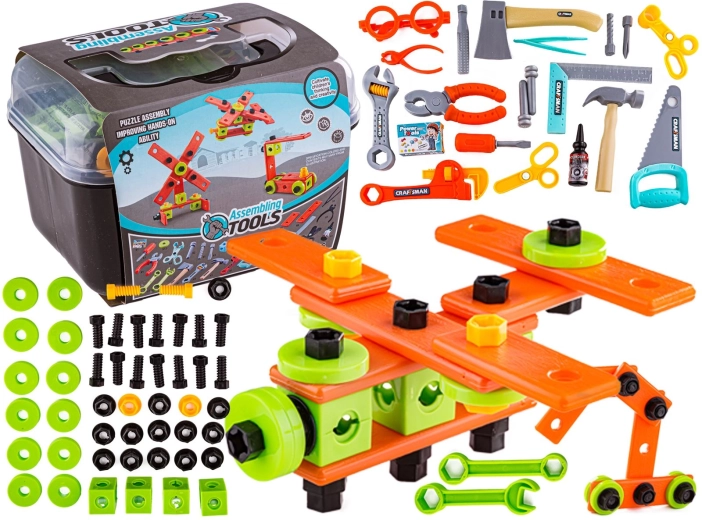 Construction building set in a case with tools – 82 pieces