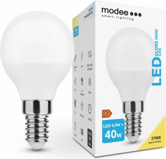 Modee Smart Lighting LED lemputė Globe Mini G45 4,9 W E14, 470 lm, šilta balta