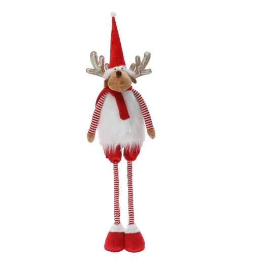 Christmas plush reindeer with adjustable legs, red - 1 piece