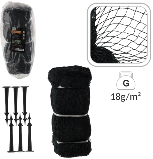 Apsauginis tinklas nuo paukščių 10 × 20 m, 18 g/m² + 20 plastikinių kuoliukų