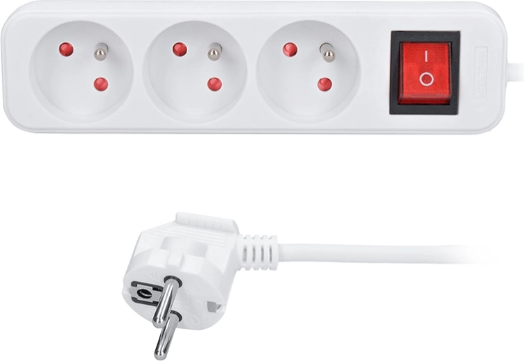 Solight extension cord, 3 sockets, 10 m, with switch, white