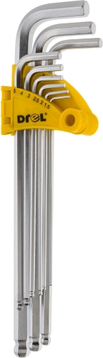 Set of extended ball-end hex keys 1.5–10 mm, 9 pieces DREL