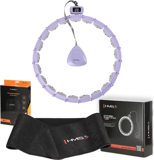 Masažinio hula hoop rinkinių su svareliu ir skaitikliu + liekninamasis neopreninis diržas, violetinis