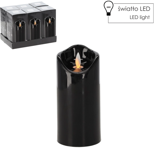 LED žvakė su judančia liepsna 7 × 15 cm juoda