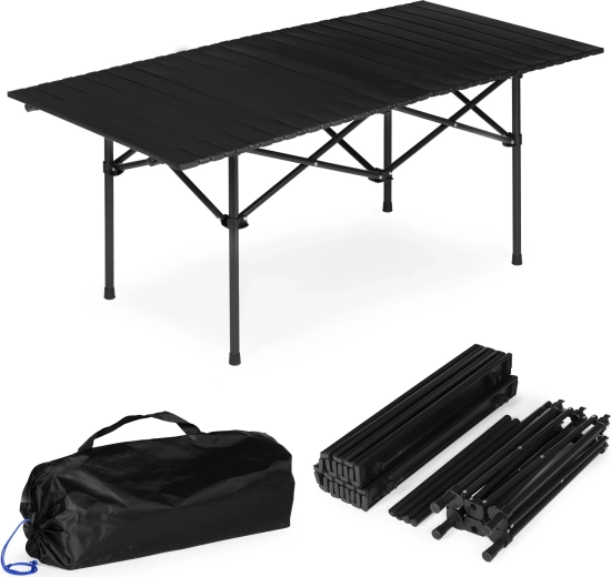 Sulankstomas kempingo stalas 120 × 55 cm su krepšiu, juodas, MultiGarden