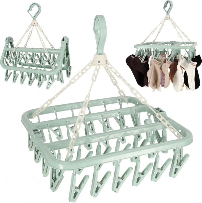 Universalus mėlynas plastikinis skalbinių džiovintuvas su 32 segtukais