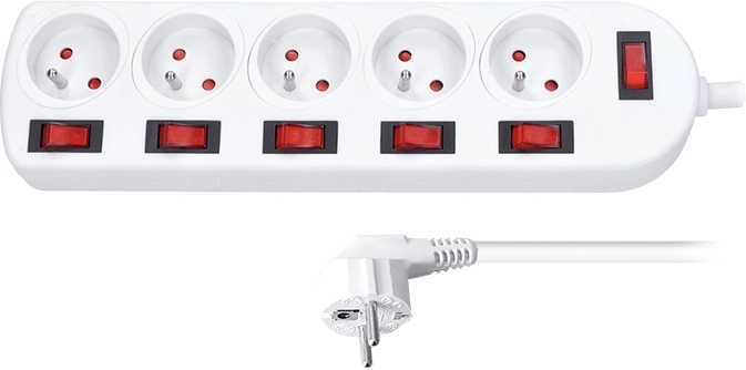 Solight extension lead with individual switches, 5 sockets, 3 m, white - 1 pc