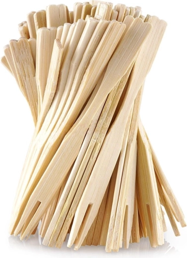bambukinės šakutės užkandžiams 9 cm, 100 vnt.