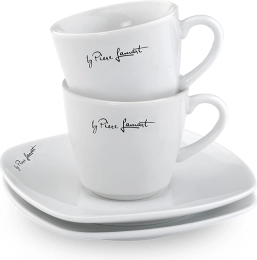Lamart porcelianiniai puodeliai su lėkštutėmis Dine, 2 vnt., 90 ml