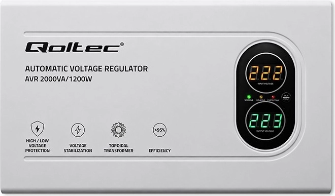 Qoltec Automatic Voltage Stabilizer AVR 2000VA / 1200W with Toroidal Transformer