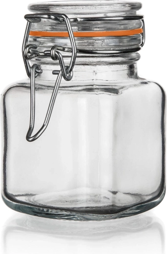 LINA 100 ml Glass Hermetic Jar, Square with Clip-Top Closure