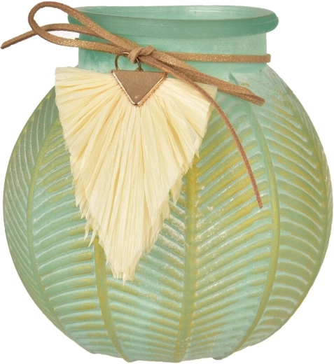 Green glass macramé candle holder