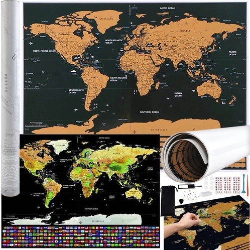 Pasaulio nutrinama žemėlapis su vėliavomis ir priedais