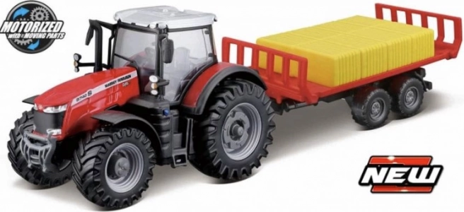Bburago ūkininko traktorius Massey Ferguson 8740 S su rulonų priekaba 10 cm