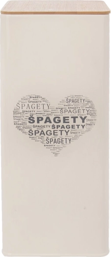 Spaghetti tin with Heart motif, metal and wood, 28.5 cm
