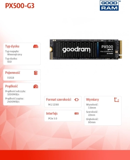 SSD drive GOODRAM PX500-G3 512 GB M.2 PCIe 3.0 x4 NVMe 2280