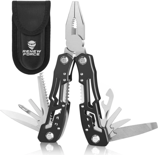RENEW FORCE 14-in-1 Stainless Steel Multitool with Lock and Pouch