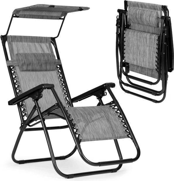 Sodo paplūdimio gultas su reguliuojamu atlošu ir stogeliu Multigarden – pilkas