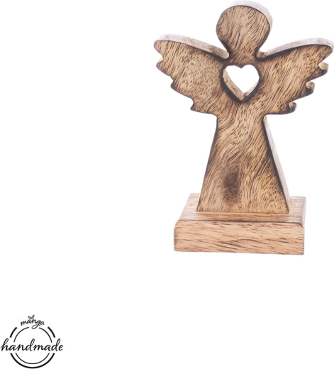 Wooden angel with a heart made of mango wood 11.5 cm