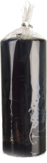 Glossy black pillar candle 7 × 18 cm