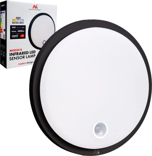 LED sieninis ir lubinis šviestuvas su PIR jutikliu, IP65, 10 W, 1000 lm, 4000 K