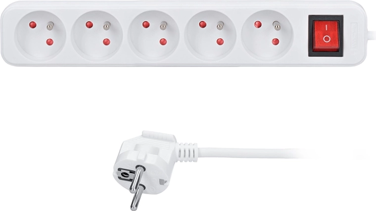 Solight extension lead 1.5 m, 5 sockets, white with switch