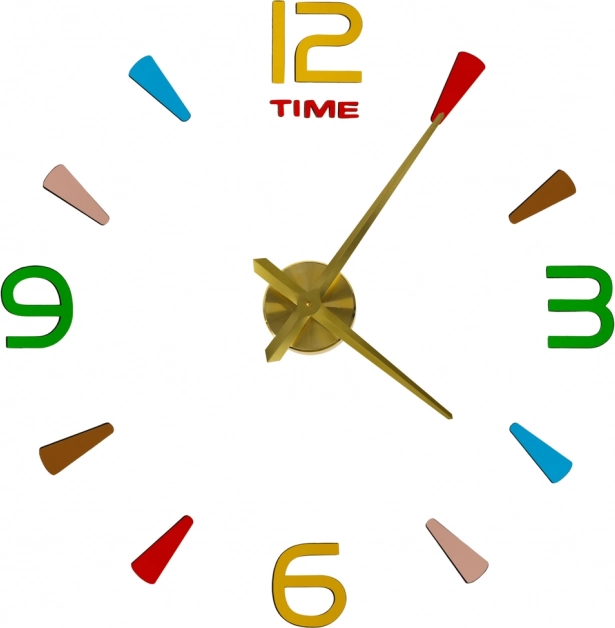 DIY Wall Sticker Clock, 80–90 cm, gold hands, colorful markers, 4 numerals