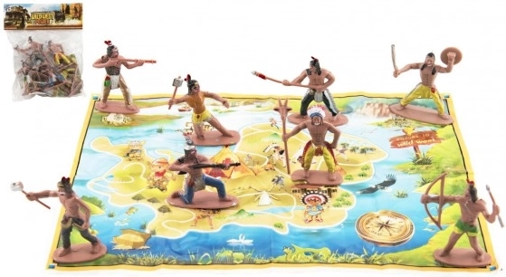 Indėnų figūrėlės su žemėlapiu