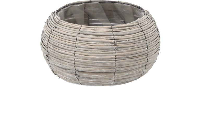 Wicker planter cover, round, grey, 39 × 21 cm