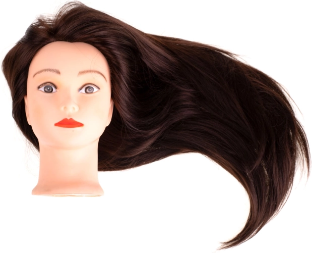 Kirpėjų treniravimo galva su rudais plaukais