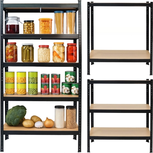 Juoda 2 viename metalinė sandėliavimo lentyna su 5 MDF lentynomis 150 × 75 × 30 cm