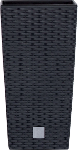 Plastic planter with rattan look Rato Square 29 cm with insert – anthracite