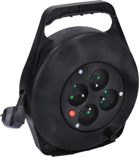 Solight extension cord on a reel 10 m with 4 sockets, black
