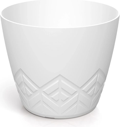 Plastic flower pot with geometric pattern 19.8 cm white