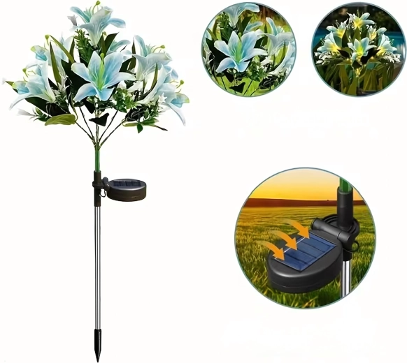 Solar garden lily-shaped stake light