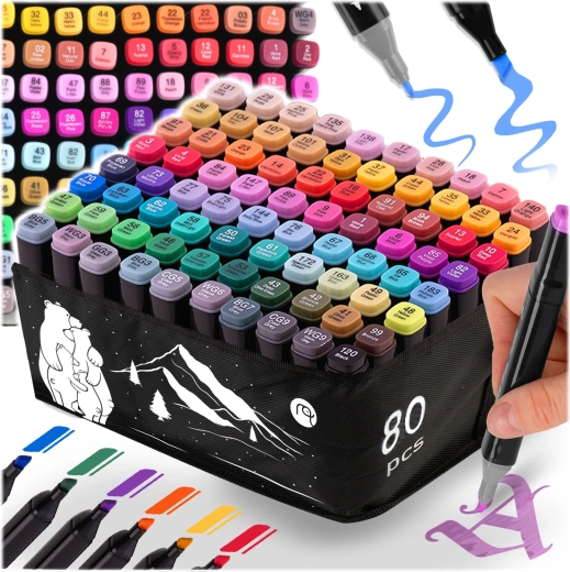 Alcohol-Based Dual-Tip Markers with Case 80 pcs NUKIDO